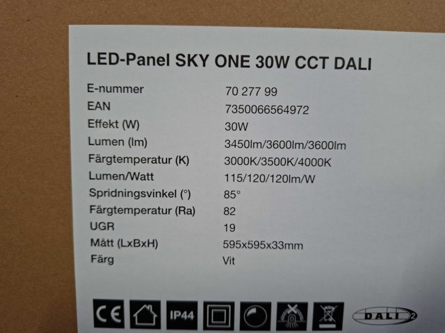1604811-5 1 st LED-Panel SKY ONE 30W CCT DALI
