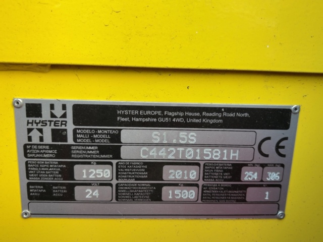 1531354-12 Electric pallet stacker - Hyster S1.5S - Year model 2010 - 1,500 kg