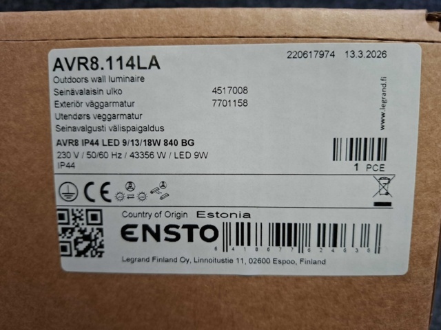 1604842-3 Väggarmatur exteriör Ensto AVR8.114LA