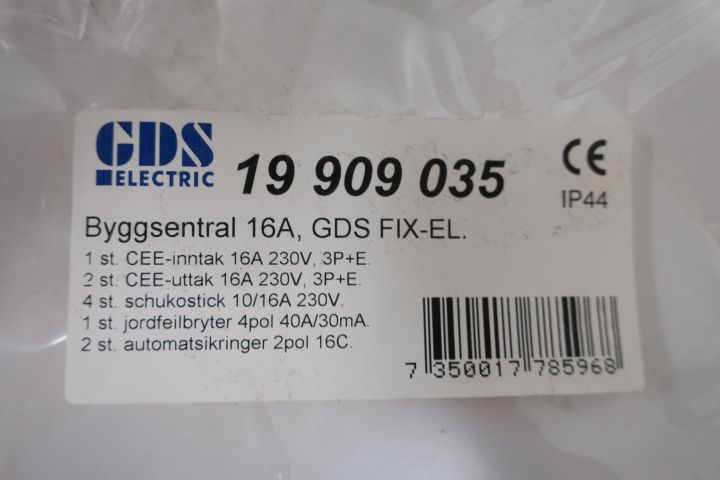 376131-7 4 st byggcentraler GDS Electric 16A ( Made for Norway )