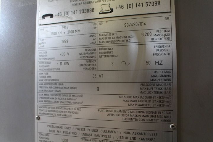 372013-19 Kantpress Beyler PR6 150 ton x 3100 mm