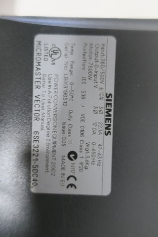 387756-6 Siemens Micromaster Vector 6SE3221-5DC40