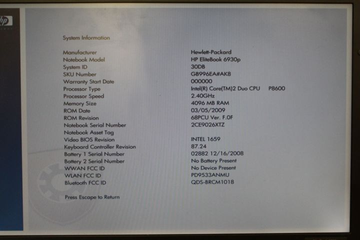 387055-3 Laptop HP Elitebook 6930p 2 st