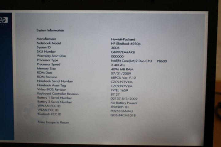 387055-7 Laptop HP Elitebook 6930p 2 st