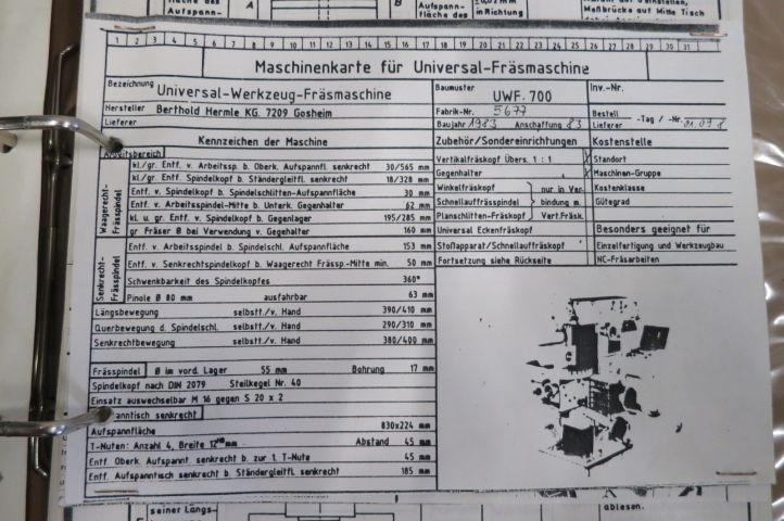 374483-20 Verktygsfräs Hermle UWF 700