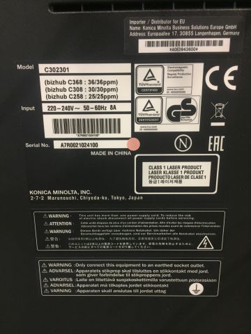 396816-10 Multifunction Printer Konica Minolta bizhub C258