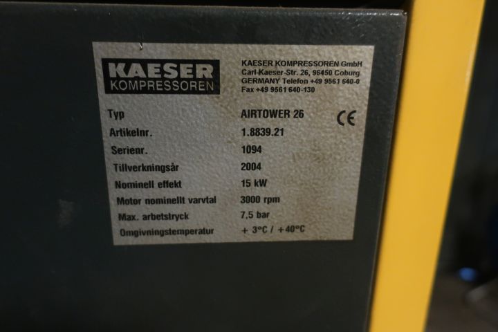 378523-5 KAESER Skruvkompressor Airtower 26 med tank