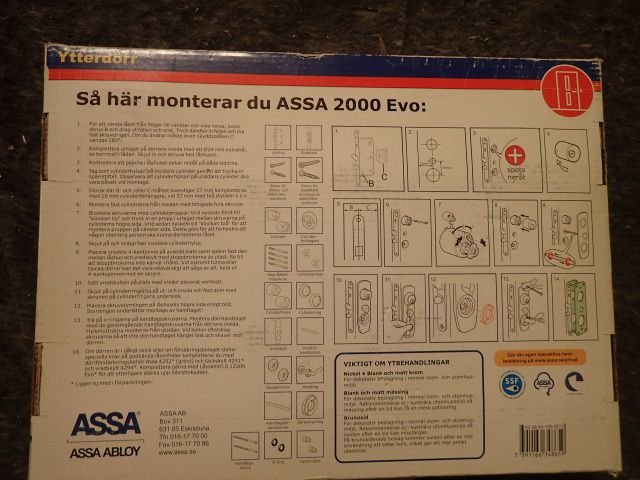 400349-4 NEW complete front door lock Assa 2000 Evo with chopping line