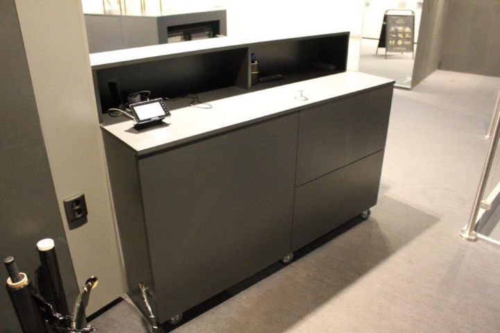 431706-3 Check out-desk with storage cabinets