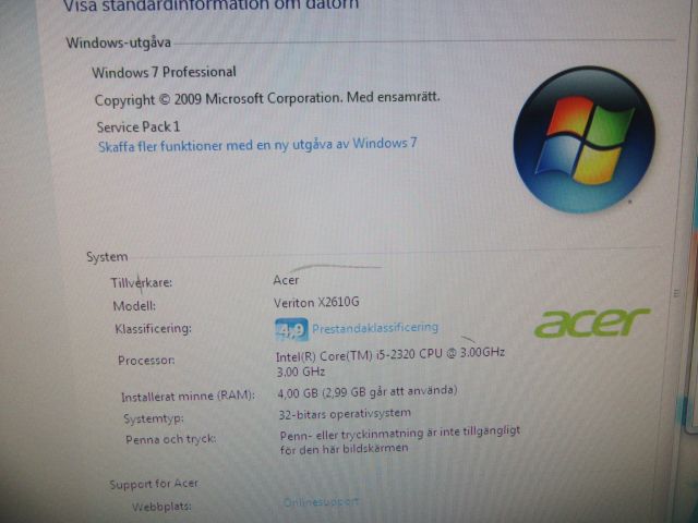 414671-8 Computer package # 5, Acer Veriton X2610G and 24 inch screen