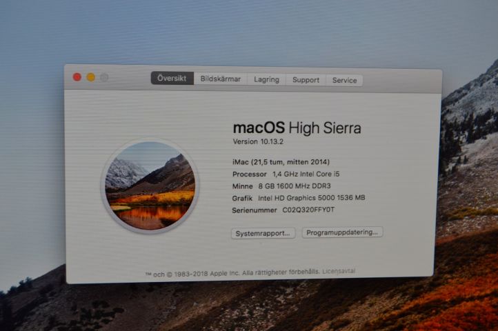 419375-3 iMAC 21.5 Inch MacOS High Sierra (Mid 2014)