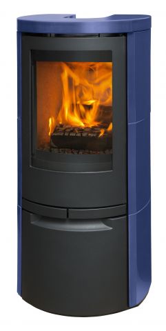 458563-1 Stove, Cosmo 1147 wood stove, Black with Blue Ceramics. Free shipping DK
