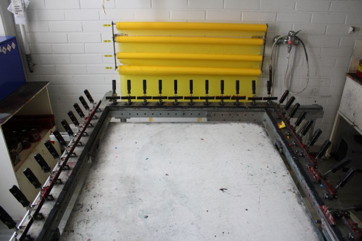 467205-2 Screen stretching machine, leftover silks, chemicals and hot air blower