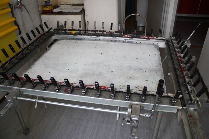 467205-3 Screen stretching machine, leftover silks, chemicals and hot air blower