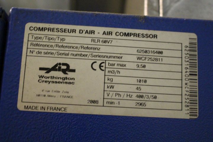 486085-6 Compressor Worthington, RLR60V7, tank, dryer