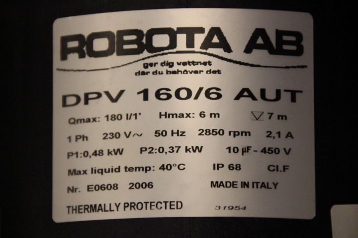 487775-2 Water pump, Robota AB, DPV 160/6 AUT