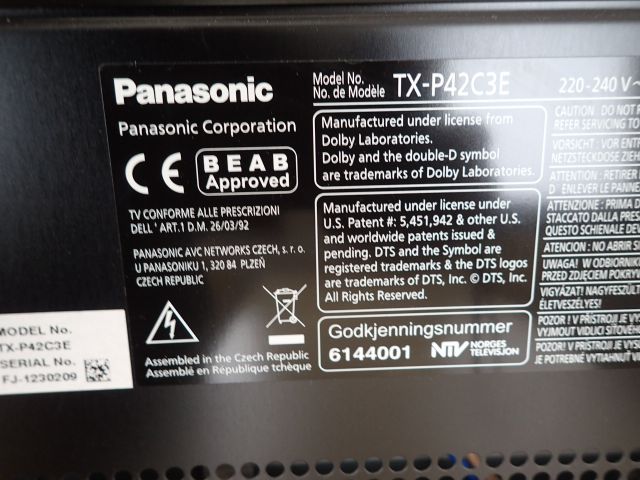 467328-4 Panasonic 42 "Plasma TV TX-P42C3E