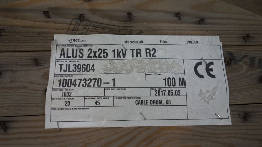 509122-3 Cable, Alus 2x25 1kV TR R2, about 100m