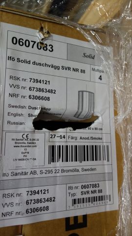 515695-2 Duschvägg IFÖ Solid SVR NR 80x80mm natur/rökfärgad