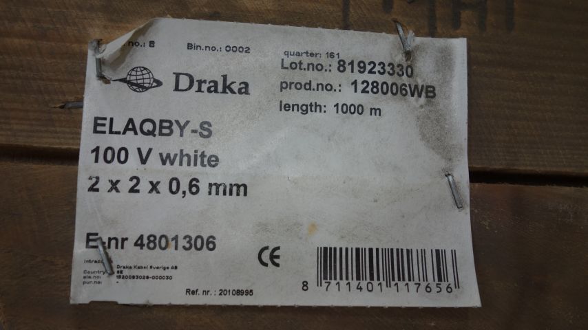 522917-2 Cable drum Draka ELAQBY-S 2x2x0,6mm white, about 1000m