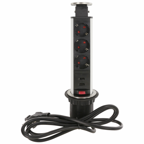 536849-1 3 st PROOVE Grenuttag Popup 3x Eluttag 2x USB Aluminium - Fri frakt