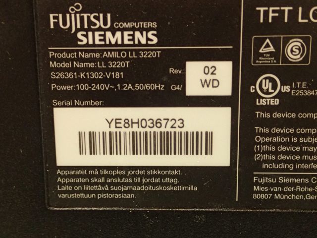 520620-4 Computer Monitor Fujitsu Siemens 22 "