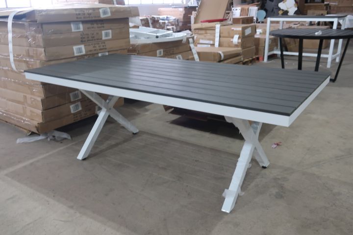 516770-1 Outside table, Brafab Leone X-leg, 200x100cm, white / gray