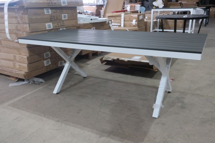 516770-3 Outside table, Brafab Leone X-leg, 200x100cm, white / gray