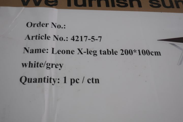 516770-7 Outside table, Brafab Leone X-leg, 200x100cm, white / gray