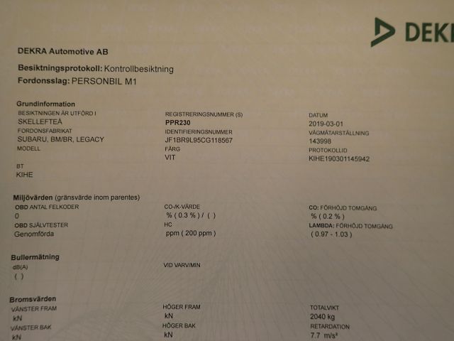 466036-83 Subaru Legacy Bensin & Gas -12 Reg nr: PPR230 (Reparationsobjekt)