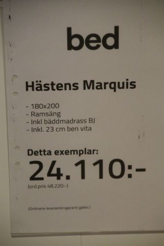 553155-6 Dubbelsäng Hästens Marquis 180x200cm med bäddmadrass och ben (demoex)