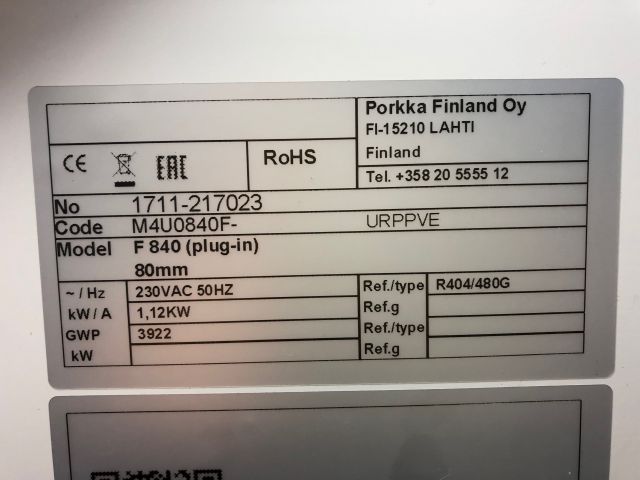 590844-4 Freezer Porkka F840 Plug in from 2017