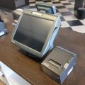 580649-3 Checkout line MICROS, 4 cash registers with drawers, receipt printer, 3 kitchen screens and server