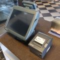 580649-4 Checkout line MICROS, 4 cash registers with drawers, receipt printer, 3 kitchen screens and server