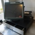 580649-14 Checkout line MICROS, 4 cash registers with drawers, receipt printer, 3 kitchen screens and server