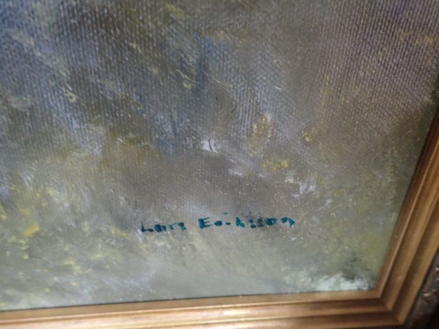 577201-2 Painting "Night light on deserted house" Lars Eriksson