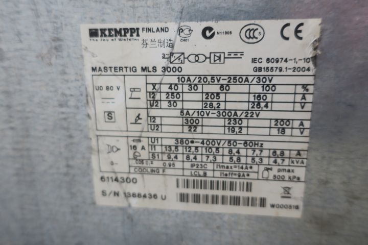 596186-7 Tigwelder Kemppi MasterTig MLS 3000
