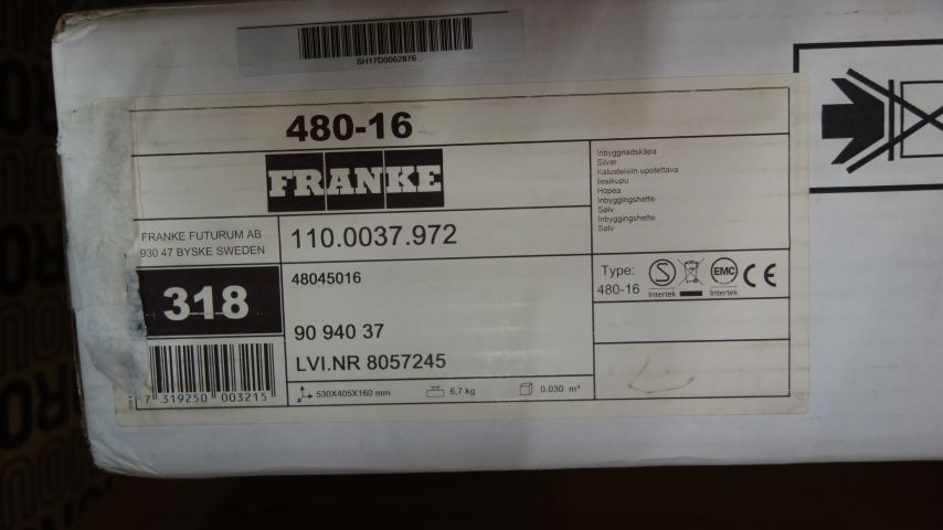 595318-2 Cooker hood Franke 480-16 Villa WxHxD: 44.2x12x29.2 Silver