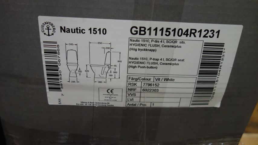 621625-2 Toalettstol Gustavsberg Nautic 1510 Hygienic Flush  Mjukstängande Hårdsits Vit