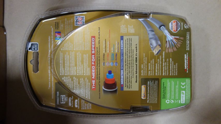 626877-2 4 pc Monster Cable Gold Advanced HDMI 3m - Free shipping