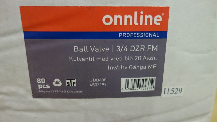 634824-2 80 pcs Ball valve with knob, blue 20 in / out thread