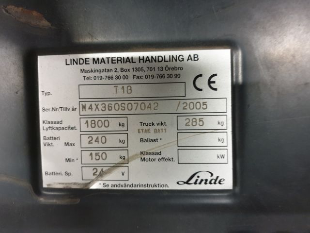 600091-6 Electric pallet carrier Linde T18 2005 repair object