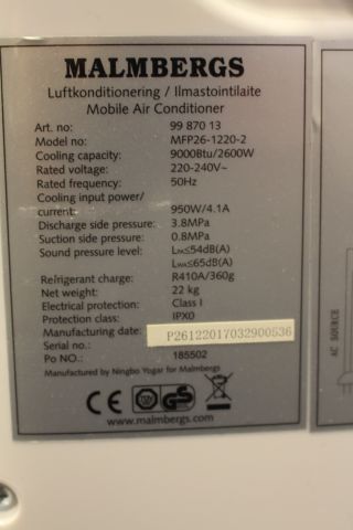 612724-5 Portabel AC Malmbergs MFP26-1220-2