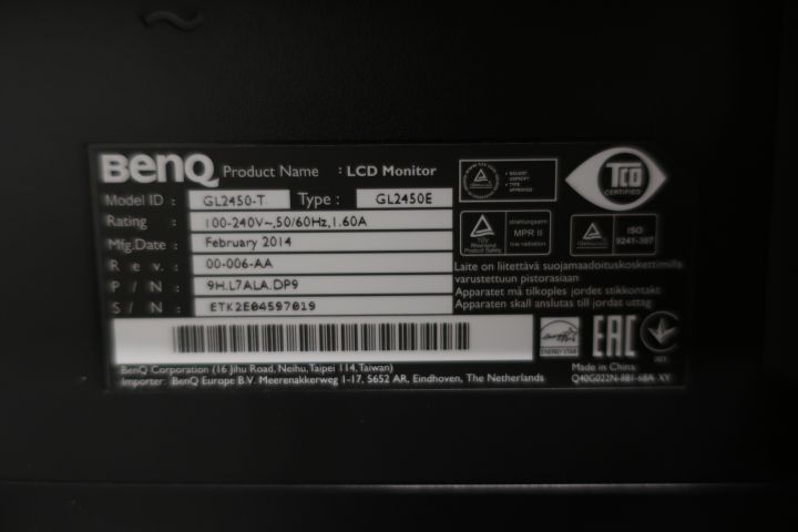 628277-8 Computer screen, BenQ GL2450-T