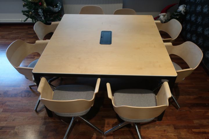 628285-2 Conference table, IKEA with 8 chairs and whiteboard