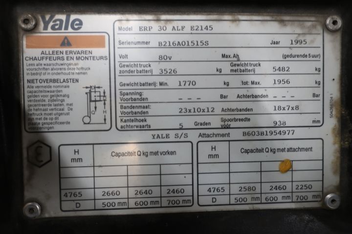 639480-11 Forklift truck Yale ERP 30 ALF E2145 incl. Charging station - 1995 * Updated info *