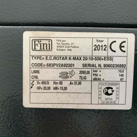 524272-11 Screw compressor Fini K-Max 20-10-500 + ESS-2012 (4464 hours)