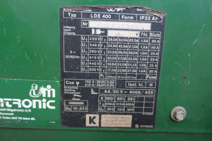 628515-6 Pin welding, Migatronic LDE 400