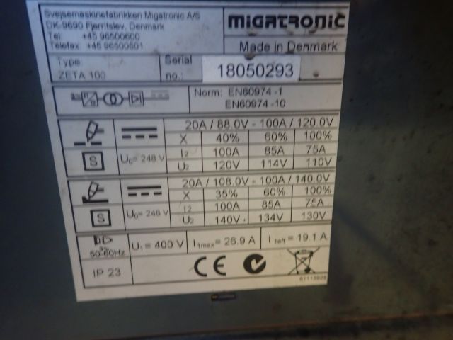 599518-9 Migatronic zeta 100 Plasma Cutter