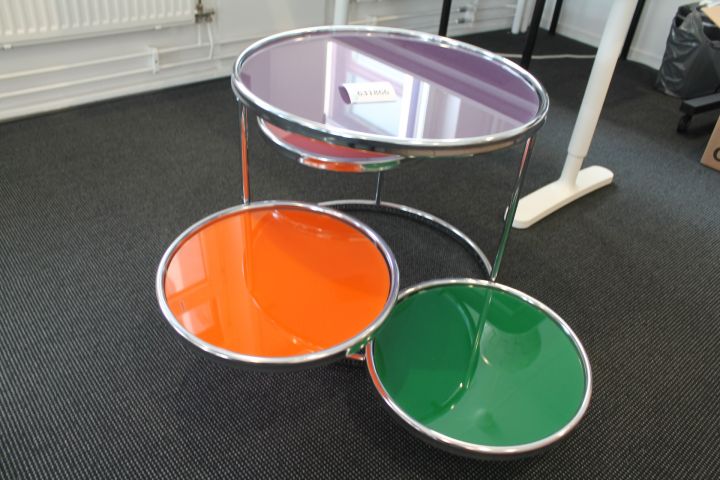 631866-2 Colorful coffee table in steel and glass